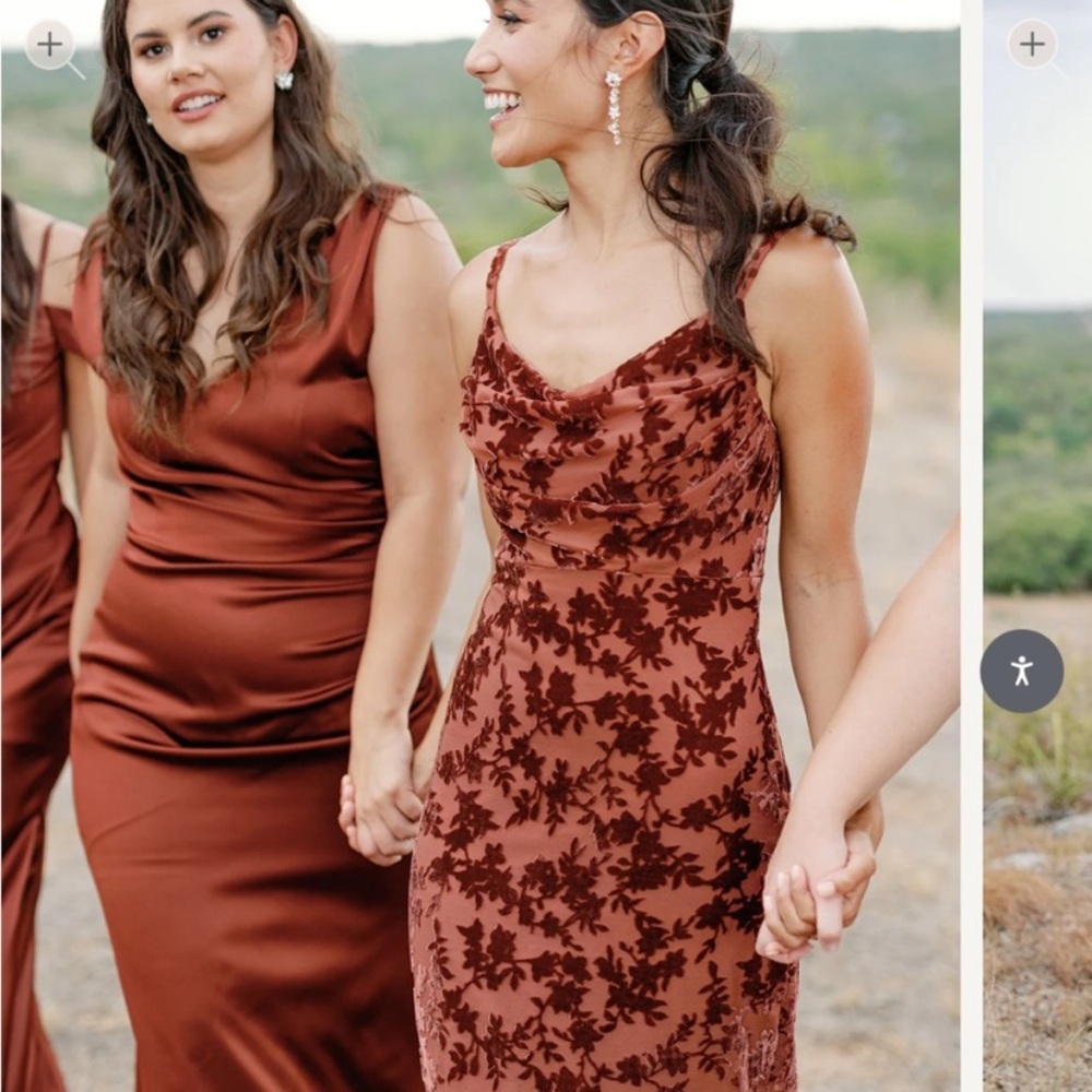 Skye Floral Burnout Velvet Dress Terracotta